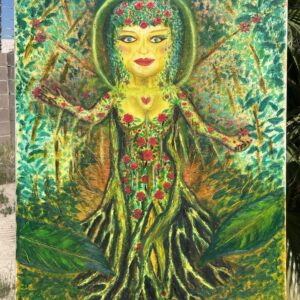 Female tree spirit painting with branches and roots forming a human figure, symbolic healing artwork from the Art That Heals series