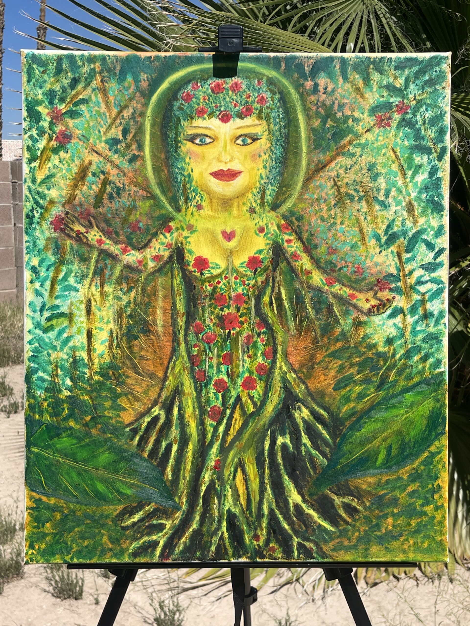 Female tree spirit painting with branches and roots forming a human figure, symbolic healing artwork from the Art That Heals series