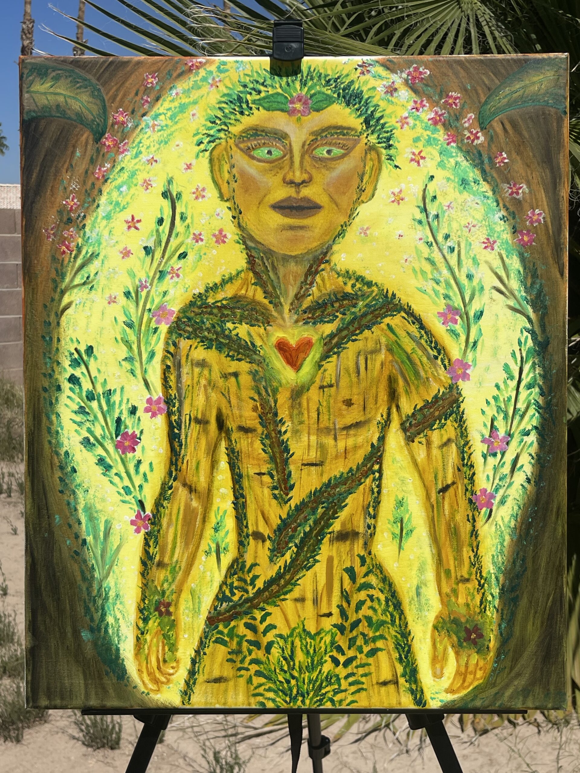 Boy tree spirit painting with roots and branches forming a human figure, symbolic healing artwork from the Art That Heals series