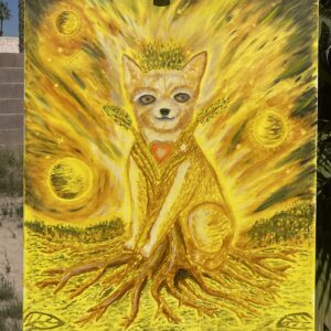 Chihuahua tree spirit painting with roots and branches, symbolic healing artwork from the Art That Heals series