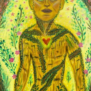 Boy tree spirit painting with roots and branches forming a human figure, symbolic healing artwork from the Art That Heals series