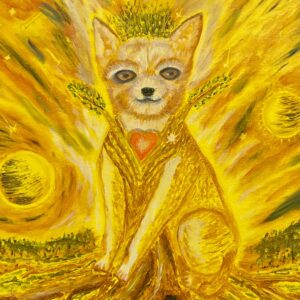 Chihuahua tree spirit painting with roots and branches, symbolic healing artwork from the Art That Heals series