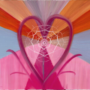“Abstract heart painting with geometric web design and radiant colors, mental health healing art by High Stakes Mental Health Foundation.”