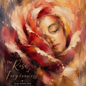 Abstract portrait of a woman emerging from a blooming rose, symbolizing forgiveness, emotional release, healing, and inner freedom.