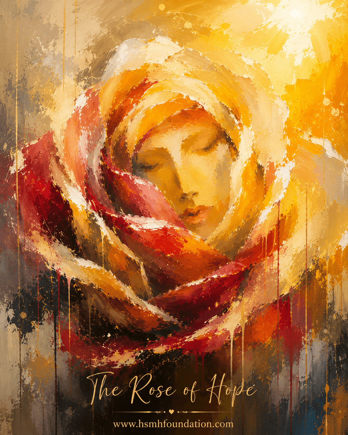 Abstract portrait of a woman emerging from a blooming rose, symbolizing hope, healing, renewal, and a brighter future.